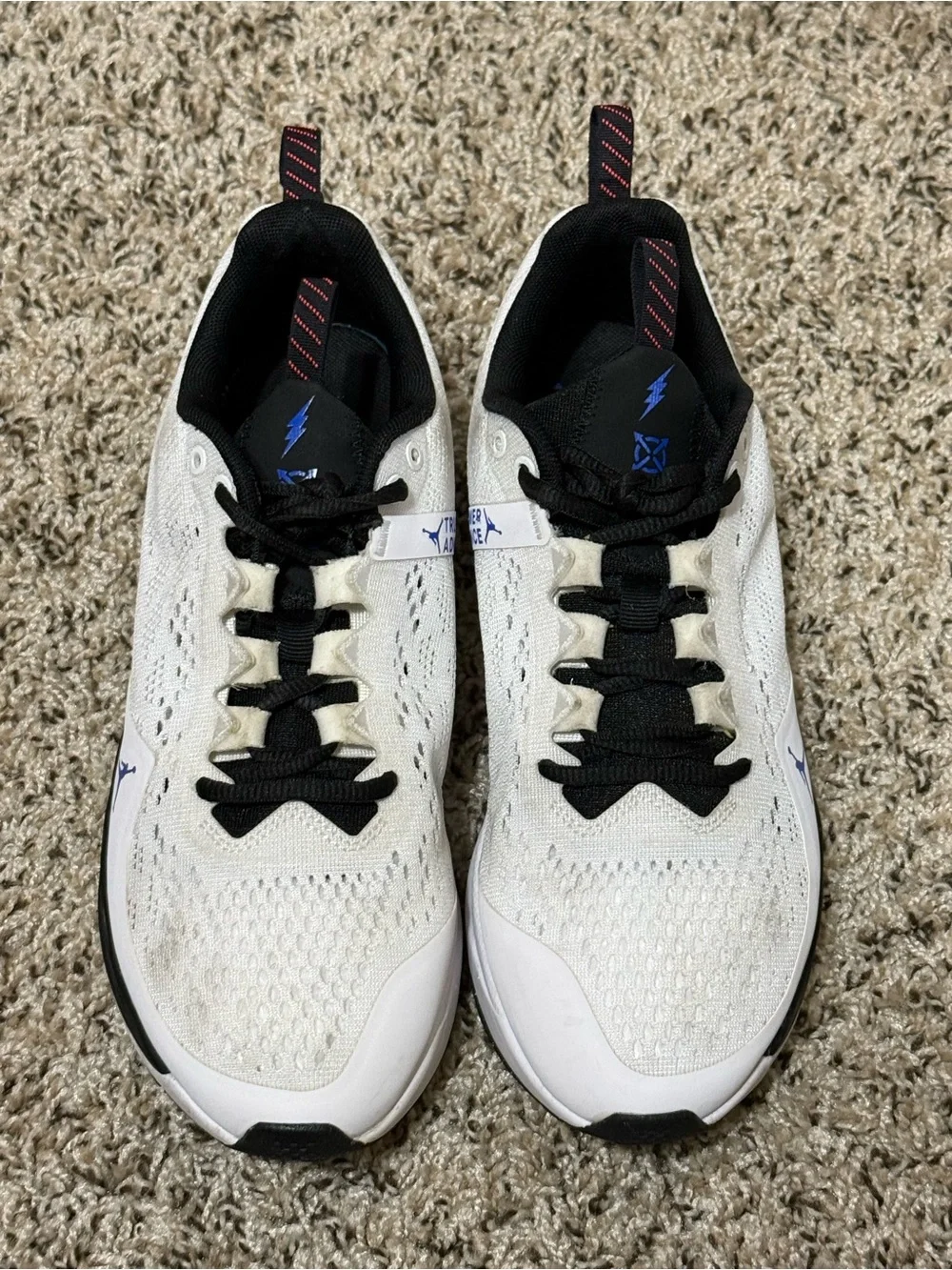 Jordan Men's White Athletic Shoes with Black and Blue Accents